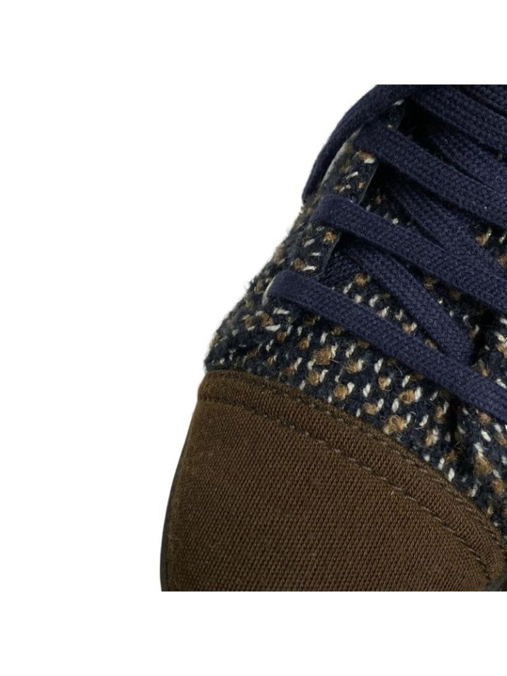 Chanel Sneakers 36.5 Dark Navy Dark Brown White Tweed High Cut Cotton - Picture 8 of 9